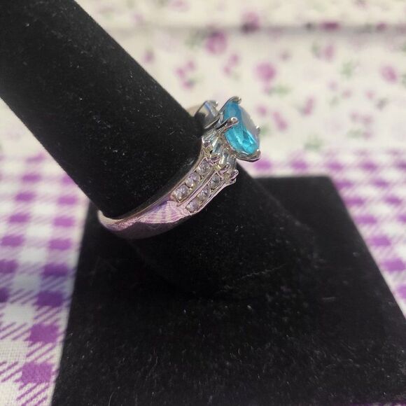 Sky Blue Topaz White CZ Stainless Steel Ring - Picture 7 of 7